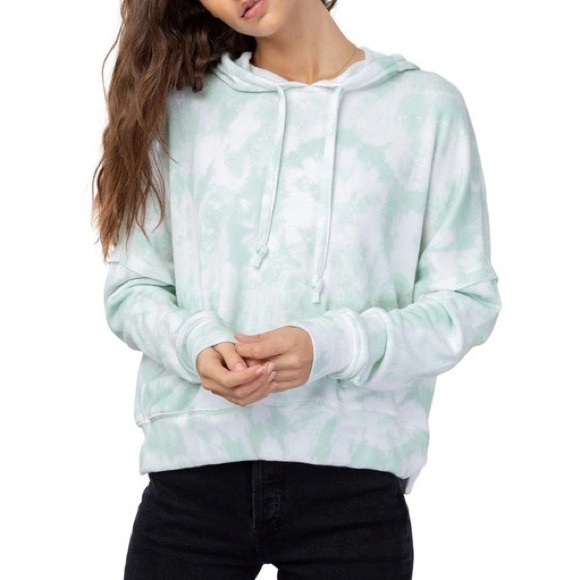 NWT Rails Nico Mint Green Tie Dye Print Cropped Hoodie Sweatshirt - XS + - Picture 2 of 12